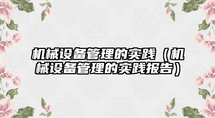 機械設備管理的實踐（機械設備管理的實踐報告）