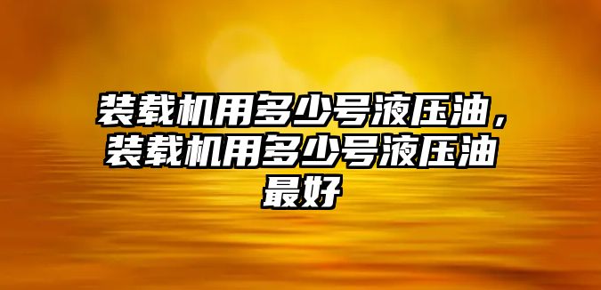 裝載機用多少號液壓油，裝載機用多少號液壓油最好