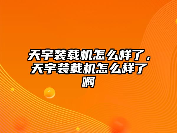 天宇裝載機怎么樣了，天宇裝載機怎么樣了啊