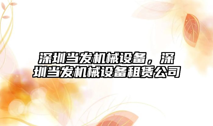 深圳當發機械設備，深圳當發機械設備租賃公司