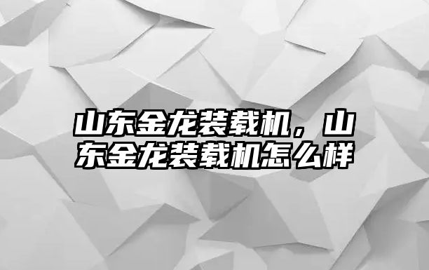 山東金龍裝載機，山東金龍裝載機怎么樣