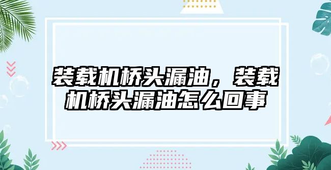 裝載機橋頭漏油，裝載機橋頭漏油怎么回事