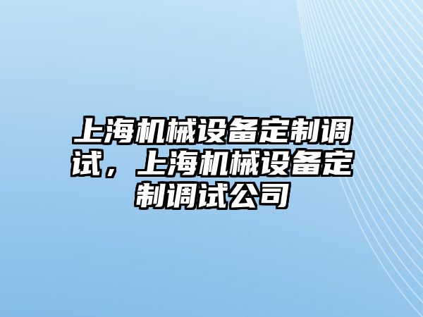 上海機械設備定制調試，上海機械設備定制調試公司