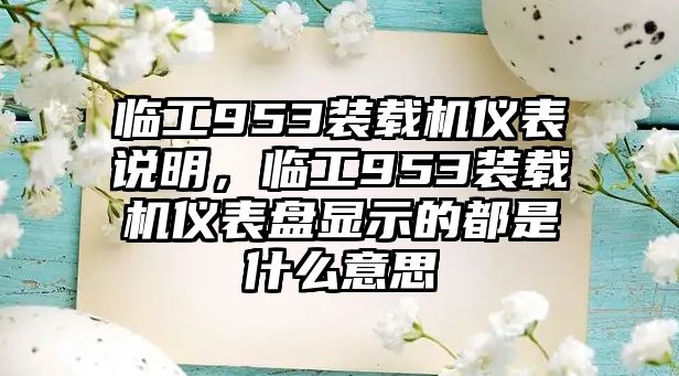 臨工953裝載機儀表說明，臨工953裝載機儀表盤顯示的都是什么意思