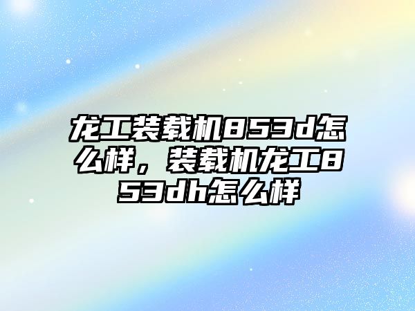 龍工裝載機853d怎么樣，裝載機龍工853dh怎么樣