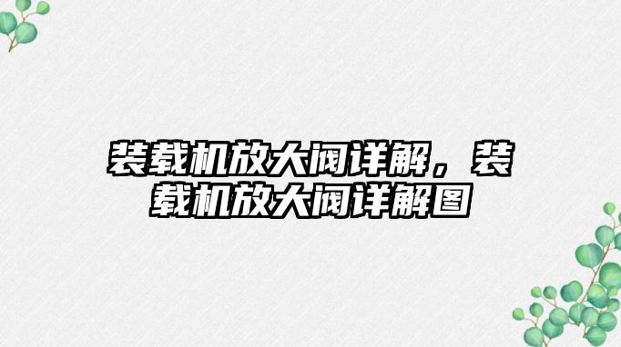 裝載機放大閥詳解，裝載機放大閥詳解圖