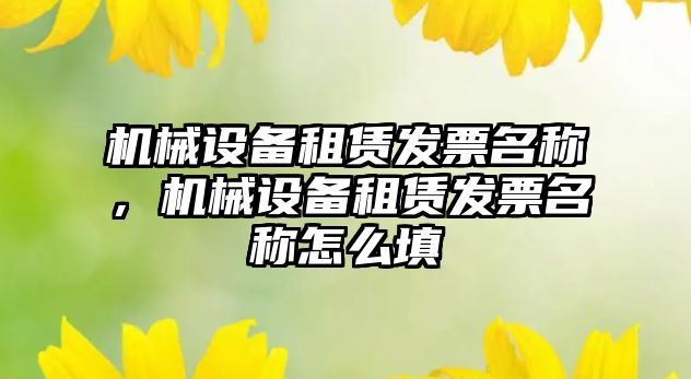 機械設備租賃發(fā)票名稱，機械設備租賃發(fā)票名稱怎么填