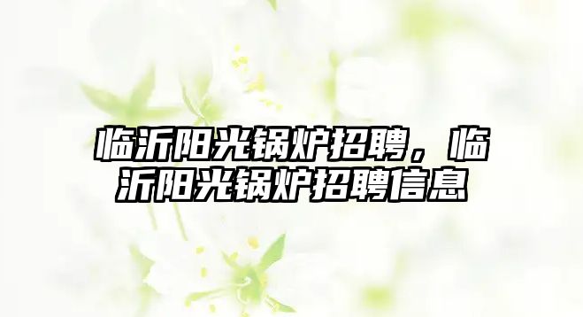 臨沂陽光鍋爐招聘，臨沂陽光鍋爐招聘信息