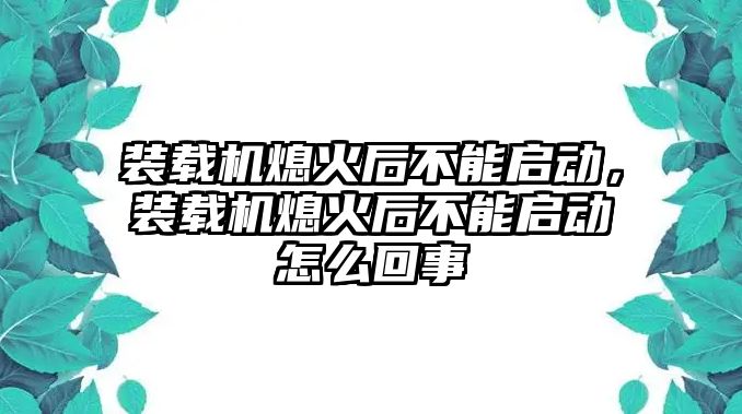 裝載機熄火后不能啟動，裝載機熄火后不能啟動怎么回事