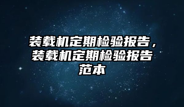 裝載機定期檢驗報告，裝載機定期檢驗報告范本