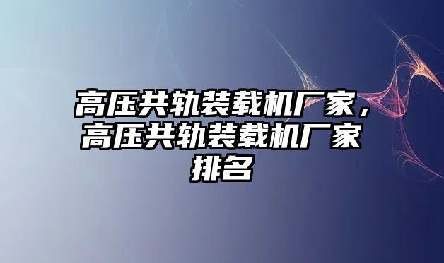 高壓共軌裝載機廠家，高壓共軌裝載機廠家排名