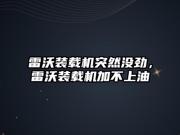 雷沃裝載機突然沒勁，雷沃裝載機加不上油