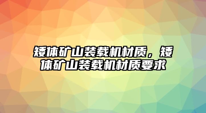 矮體礦山裝載機材質，矮體礦山裝載機材質要求