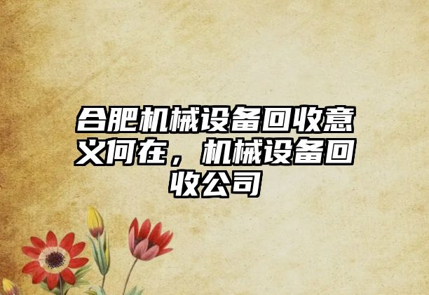 合肥機(jī)械設(shè)備回收意義何在，機(jī)械設(shè)備回收公司