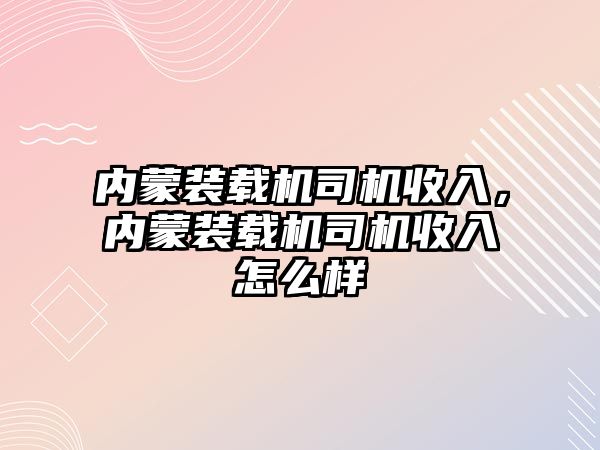 內蒙裝載機司機收入，內蒙裝載機司機收入怎么樣