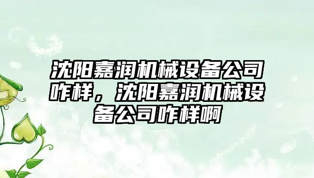 沈陽嘉潤機械設備公司咋樣，沈陽嘉潤機械設備公司咋樣啊