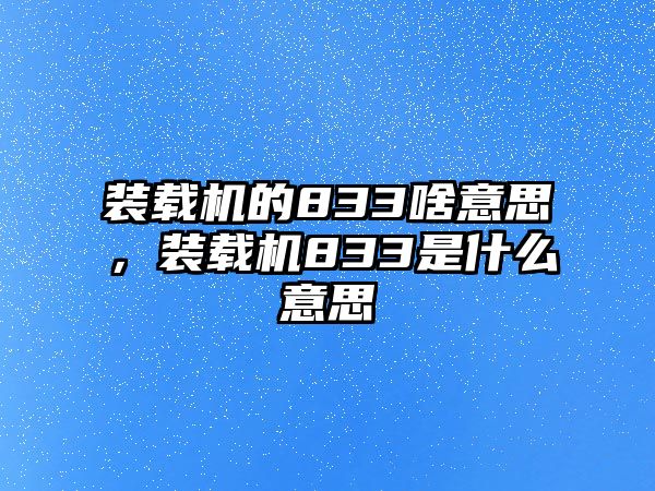 裝載機的833啥意思，裝載機833是什么意思