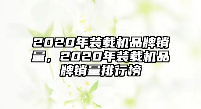 2020年裝載機(jī)品牌銷(xiāo)量，2020年裝載機(jī)品牌銷(xiāo)量排行榜