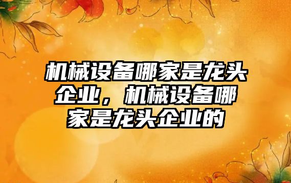 機械設備哪家是龍頭企業，機械設備哪家是龍頭企業的