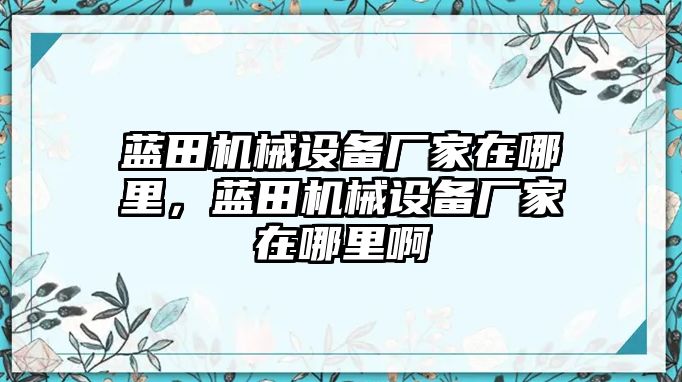 藍田機械設備廠家在哪里，藍田機械設備廠家在哪里啊