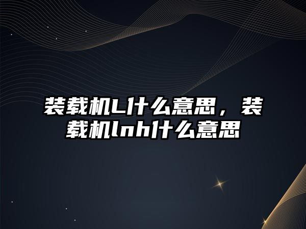 裝載機L什么意思，裝載機lnh什么意思