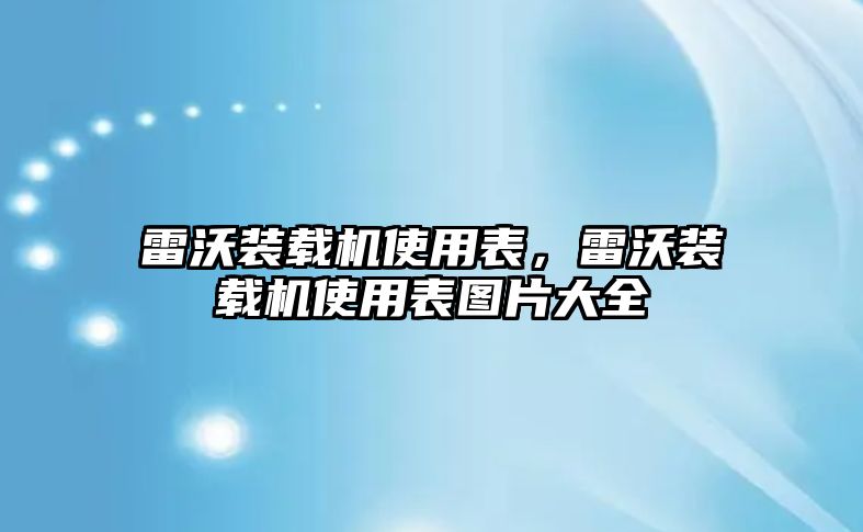 雷沃裝載機使用表，雷沃裝載機使用表圖片大全