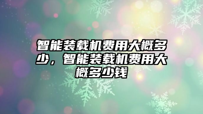 智能裝載機費用大概多少，智能裝載機費用大概多少錢