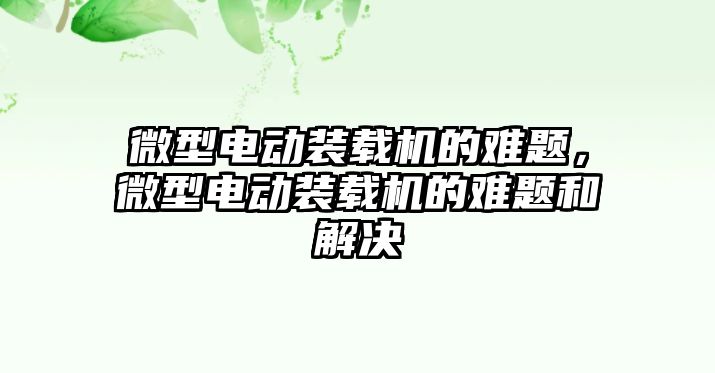 微型電動裝載機的難題，微型電動裝載機的難題和解決