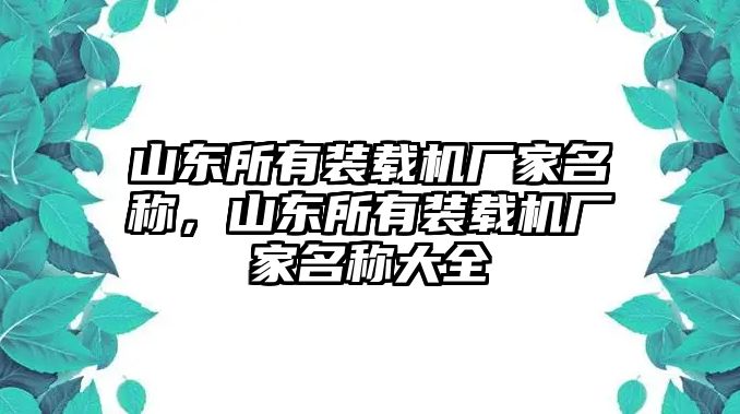 山東所有裝載機廠家名稱，山東所有裝載機廠家名稱大全