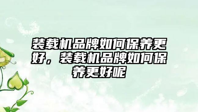 裝載機品牌如何保養更好，裝載機品牌如何保養更好呢