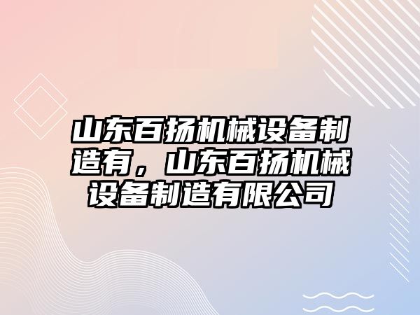 山東百揚機械設備制造有，山東百揚機械設備制造有限公司