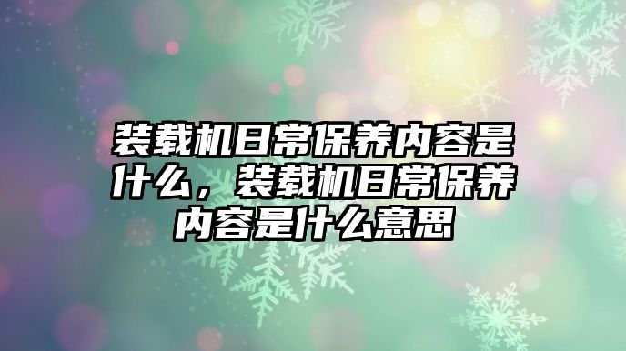 裝載機日常保養內容是什么，裝載機日常保養內容是什么意思