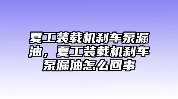 夏工裝載機剎車泵漏油，夏工裝載機剎車泵漏油怎么回事