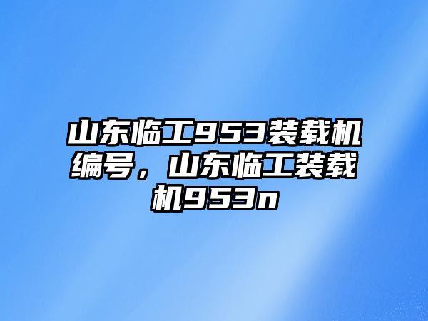 山東臨工953裝載機編號，山東臨工裝載機953n